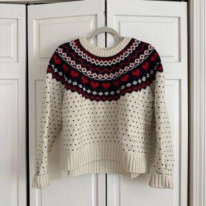 GAP Cream and Red Heart Pattern Sweater